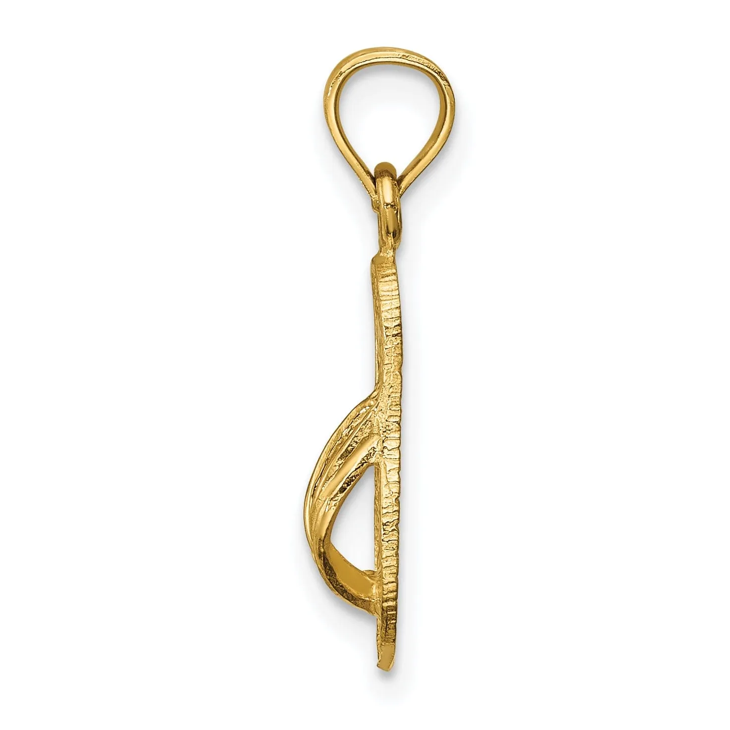 14k Yellow Gold Solid Polished Textured Finish 3-Dimensional Single Flip Flop Sandle Charm Pendant