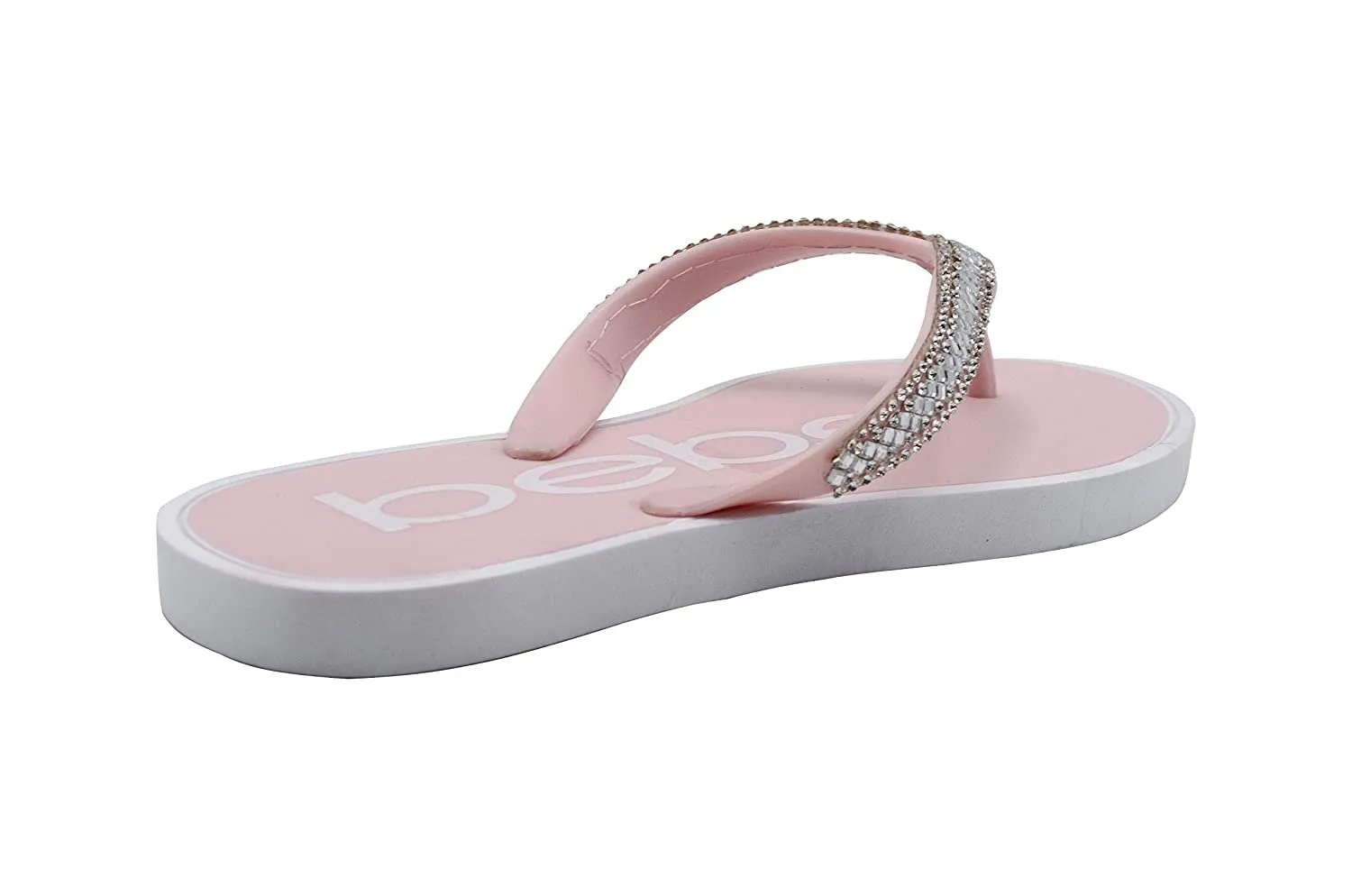 bebe Girls’ Big Kid PCU Sparkly Rhinestone Flip Flop Sandal with Printed Footbed - Fashion Summer Slipper Shoe