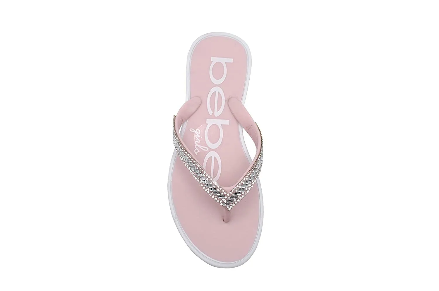 bebe Girls’ Big Kid PCU Sparkly Rhinestone Flip Flop Sandal with Printed Footbed - Fashion Summer Slipper Shoe