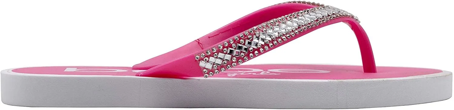 bebe Girls’ Big Kid PCU Sparkly Rhinestone Flip Flop Sandal with Printed Footbed - Fashion Summer Slipper Shoe