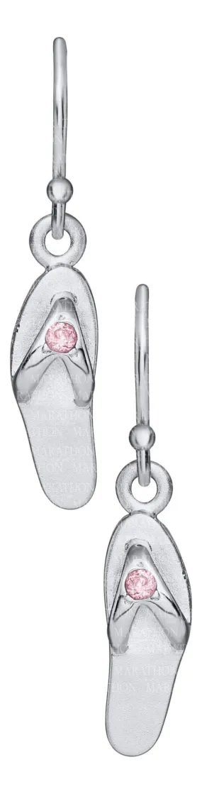 Genuine Sterling Silver Evening-Tide Collection Flip Flop Drop Earrings with Pink Cubic Zirconia