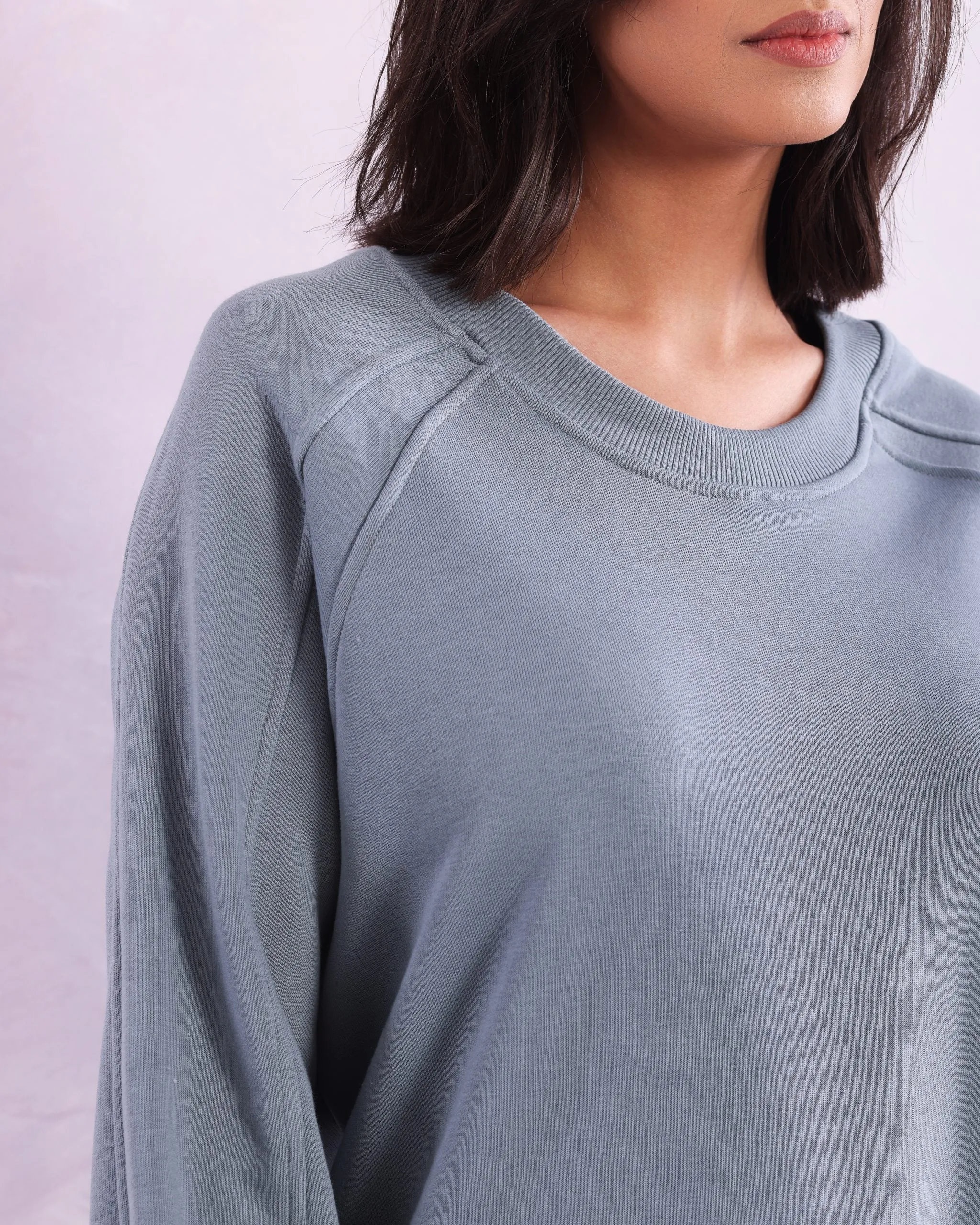 Sweat-shirt Manche Raglan Bleu-Gris