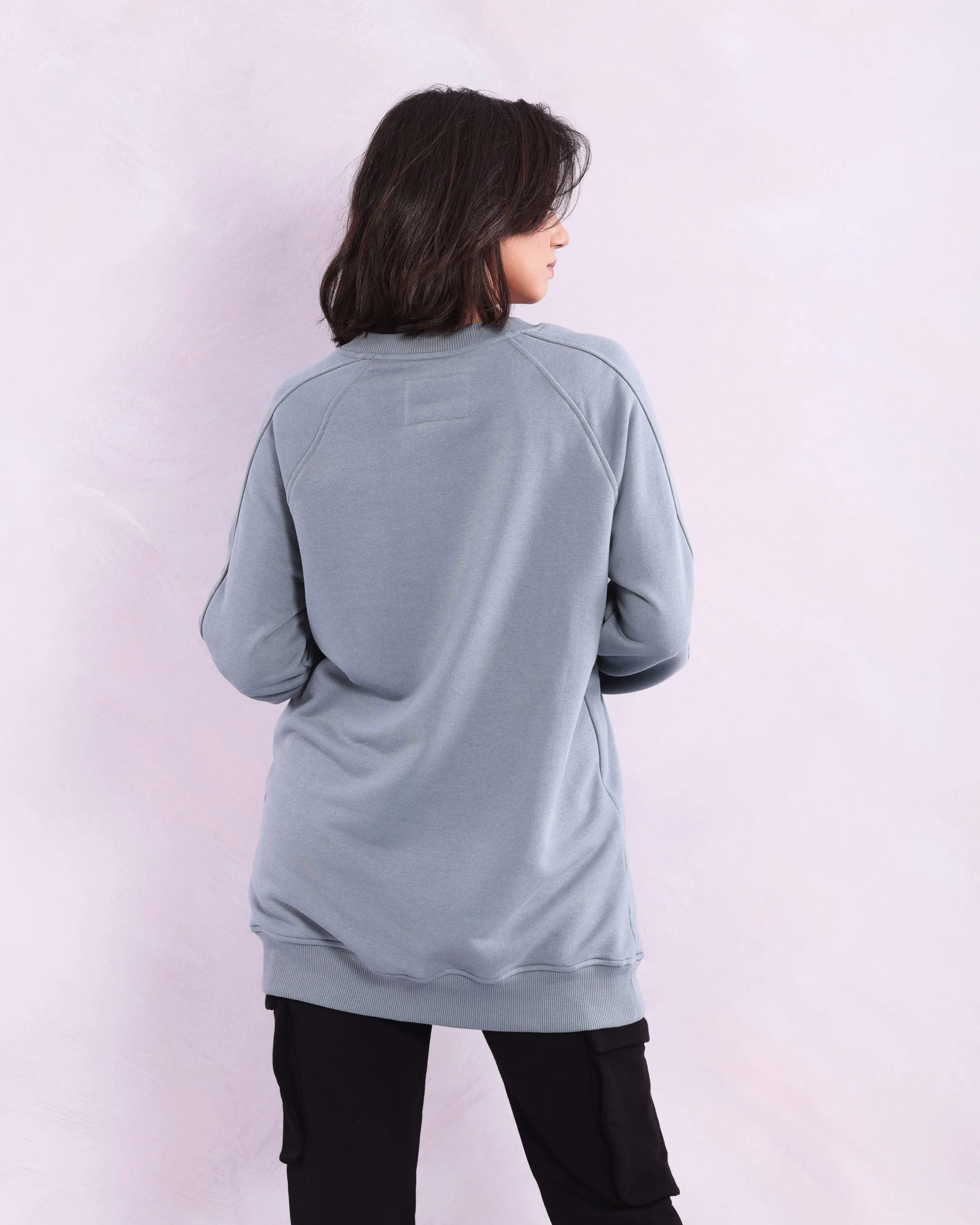 Sweat-shirt Manche Raglan Bleu-Gris