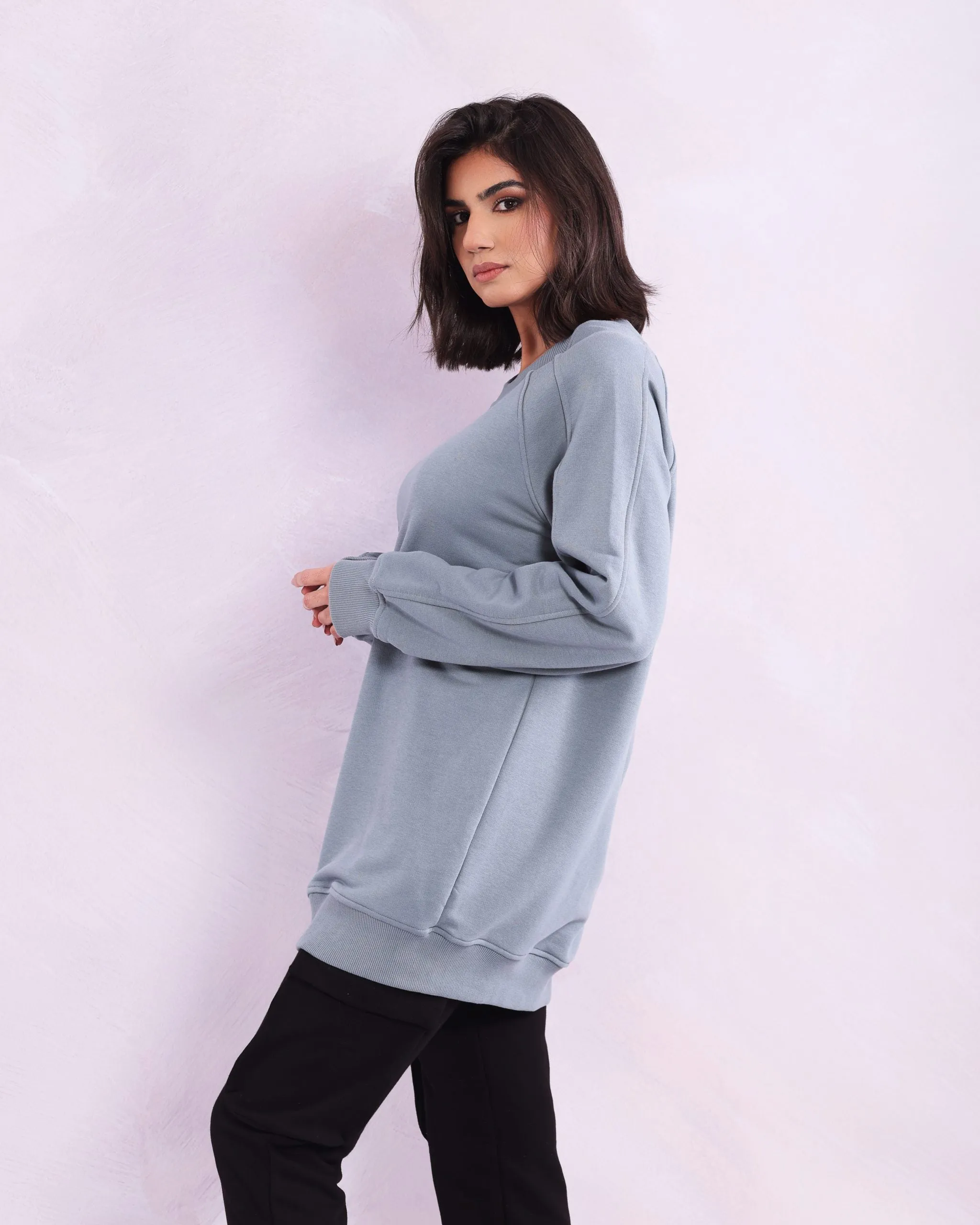 Sweat-shirt Manche Raglan Bleu-Gris